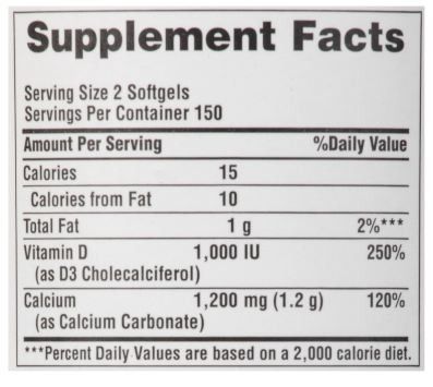 Calcium 600 mg + Vitamin D3 500 IU Liquid Gel 300 ct  