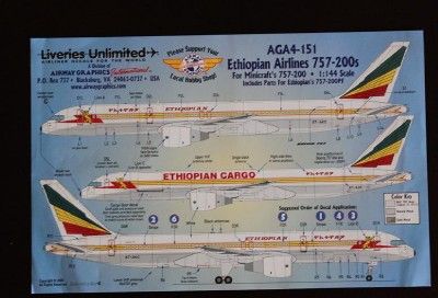 144 ETHIOPIAN Airlines 757 200 decal   Liveries Unlimited  