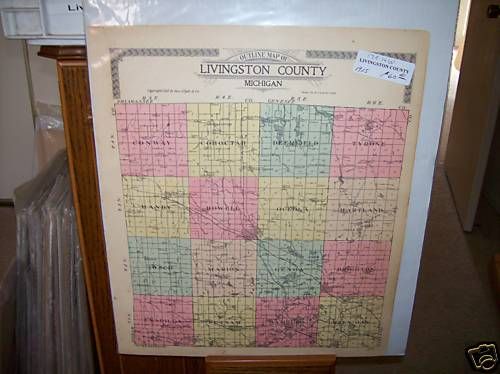 ANTIQUE 1915 COLOR MAP LIVINGSTON COUNTY, MICHIGAN  