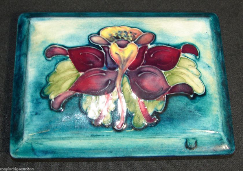 Vintage Walter MOORCROFT Pottery COLUMBINE Box Lid, Rectangular  