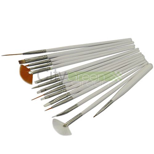 New Nail Art Design Painting Pen Polish Brush Set 15 Pcs TG White 