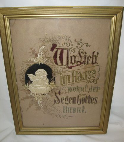 SUPERB Victorian Paper Punch Motto with Cherub GERMAN  