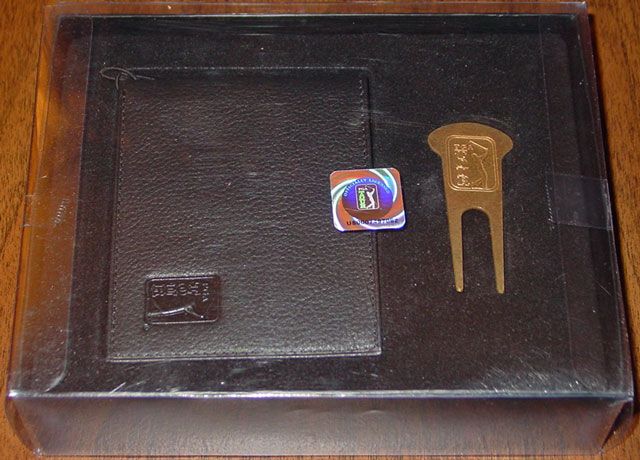 PGA TOUR MENS BLACK LEATHER BIFOLD WALLET SET NIB  