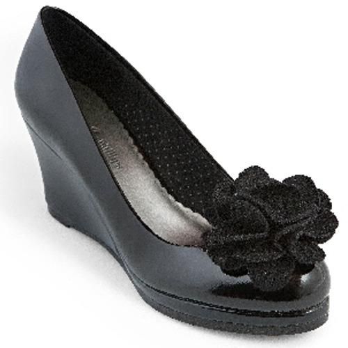 Lindsay Phillips Kristen Black Patent Wedge Heel Interchangable Snap 