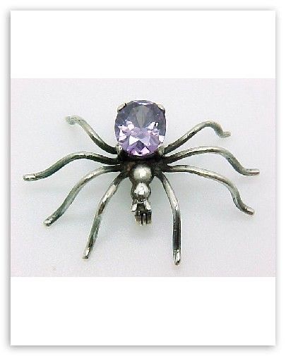 Amethyst Spider Pin or Brooch   Sterling Silver  