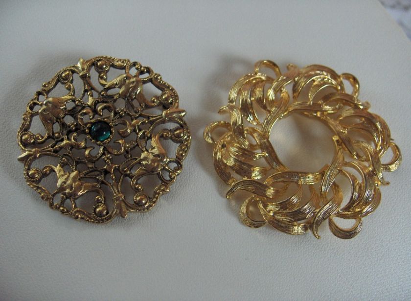 Vintage Gold Jewelry Brooches Pins Lisner Mardi Gras Butterfly Rose 