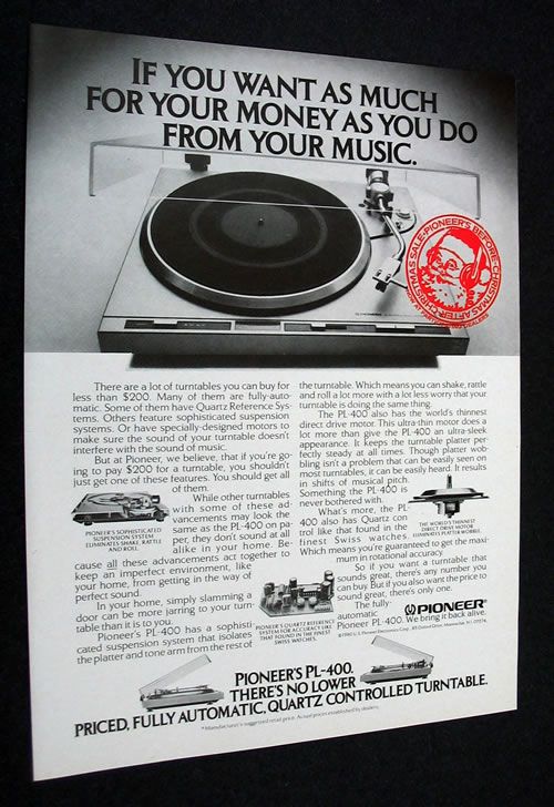 PIONEER PL 400 PL400 turntable 1980 print Ad  