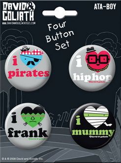 David & Goliath I Heart Pirates Hip Hop Frank Mummy Button Set 