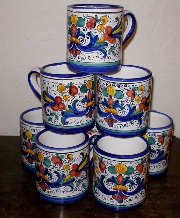 DERUTA POTTERY RICCO PATTERN MUGS 8 PCS   