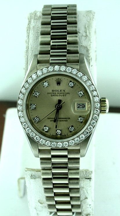 Rolex President 18k White Gold Diamond Ladies Watch  