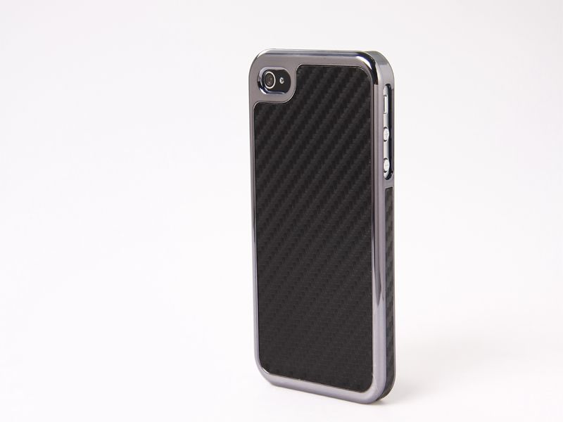   Carbon Fiber Chrome Cover Case For iPhone 4 4S + Screen Guards  