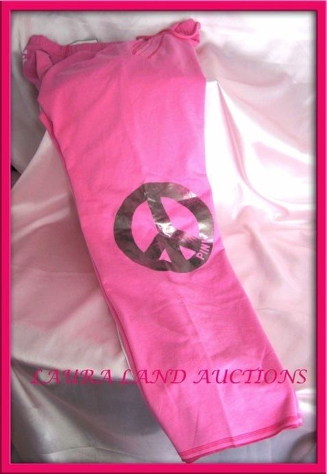 MED~Victoria Secret♥LOVE PINK PEACE BOYFRIEND SWEATPANTS Yoga Loung 