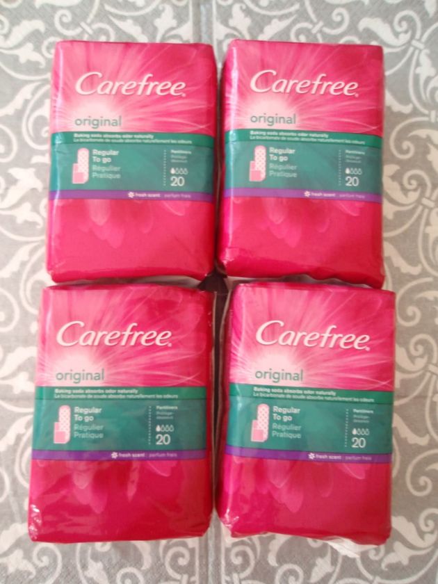 NEW 4 PACK CAREFREE ORIGINAL FRESH SCENT PANTILINERS =80 TOTAL  