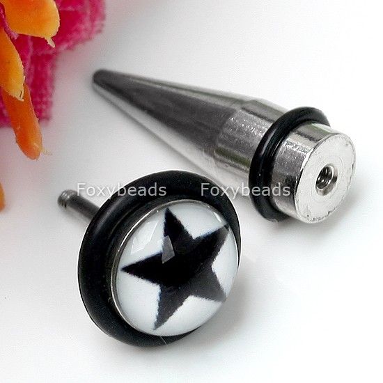 1pc Black*Star Steel Spike Mens Taper Earring Stud NEW  