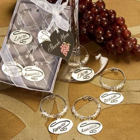 50 Romantic Wine Glass Charm Sets   200 Charms   Wedding Favors  