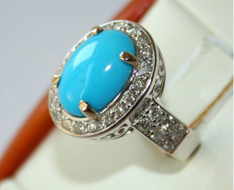 18k White Gold Turquoise Diamond Ring  