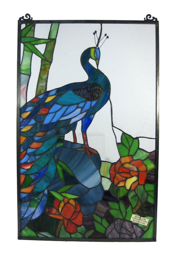 Leaded Stained Glass Peacock Window Panel  