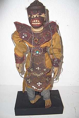 BURMESE WOODEN HANUMAN MONKEY TEAK WOOD PUPPET & STAND  